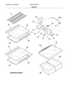 Shelves Diagram and Parts List for WWTR1821QW6A  Westinghouse Refrigerator