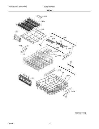 Racks Diagram and Parts List for E24ID75SPS3A  Frigidaire Dishwasher