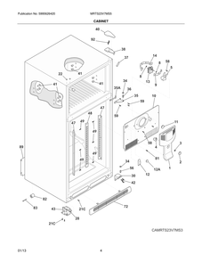Cabinet Diagram and Parts List for MRTS23V7MS5  Frigidaire Refrigerator