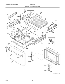 Freezer Drawer, Baskets Diagram and Parts List for 20462151B  Frigidaire Refrigerator