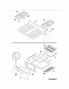 Top/drawer Diagram and Parts List for 79073232312  Kenmore Range