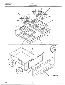 Top/drawer Diagram and Parts List for 285647D  Frigidaire Range