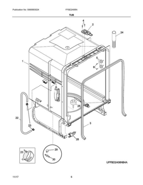 04 - Tub Diagram and Parts List for FFBD2406NB10B  Frigidaire Dishwasher