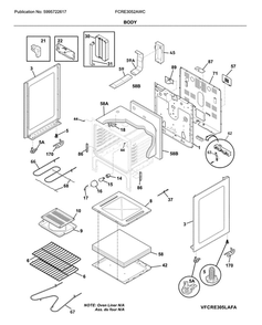 Body Diagram and Parts List for FCRE3052AWC  Frigidaire Range