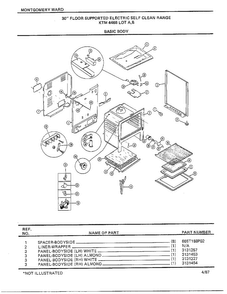 30" Floor Supported Elec Basic Body Diagram and Parts List for 4468B  Frigidaire Range