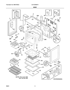 Body Diagram and Parts List for GCRI3058AFH  Frigidaire Range
