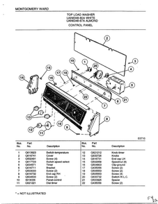 Control Panel Diagram and Parts List for 6348A  Frigidaire Washer