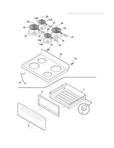Top/drawer Diagram and Parts List for FFEF3015ZWB  Frigidaire Range