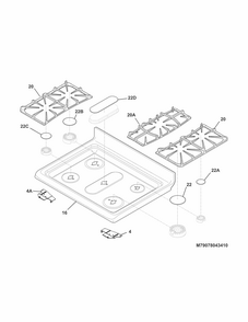 Main Top Diagram and Parts List for 79078042411  Kenmore Range