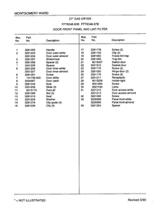 Door Front Panel And Lint Filter Page 2 Diagram and Parts List for 8348B  Frigidaire Dryer