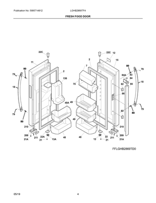 Fresh Food Door Diagram and Parts List for LGHB2869TF4  Frigidaire Refrigerator