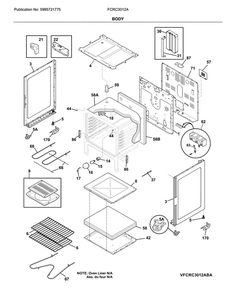Body Diagram and Parts List for FCRC3012ABB  Frigidaire Range