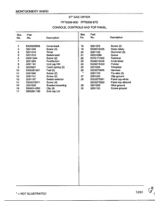 Gas Dryer-console-controls And Top Panel Page 2 Diagram and Parts List for 8308-80D  Frigidaire Dryer