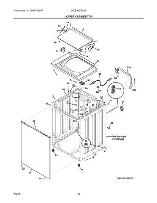 Lower Cabinet/top Diagram and Parts List for CFLE3900UW0  Frigidaire Dryer