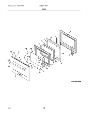 06 - DOOR Diagram and Parts List for E30GF74TPSA  Frigidaire Range