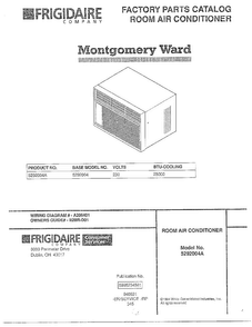 Air Conditioner Front Cover Diagram and Parts List for 5292004A  Frigidaire Air Conditioner