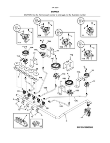Burners Diagram and Parts List for 79032553411  Kenmore Cooktop