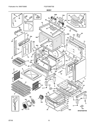 Body Diagram and Parts List for FGGF3685TSB  Frigidaire Range