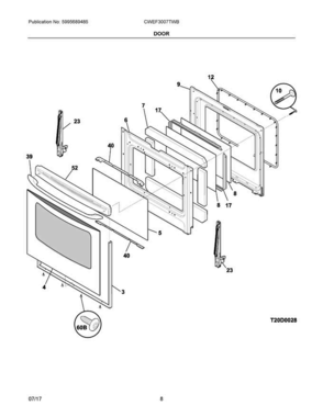 05 - Door Diagram and Parts List for CWEF3007TWB  Frigidaire Range