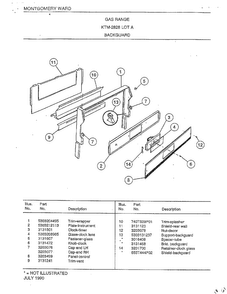 Backguard Diagram and Parts List for 2828A  Frigidaire Range