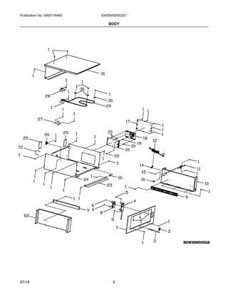 Body Diagram and Parts List for EW30WD55QS1  Frigidaire Warming Drawer