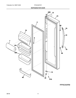Refrigerator Door Diagram and Parts List for FFSC2323TS7  Frigidaire Refrigerator