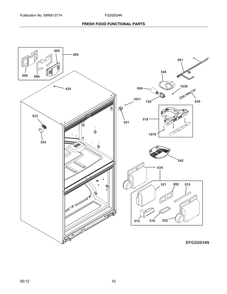 Fresh Food Functional Parts Diagram and Parts List for FG2I2034NR  Frigidaire Refrigerator