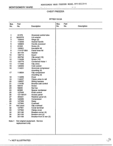 Chest Freezer Page 4 Diagram and Parts List for 73018B  Frigidaire Freezer