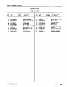 Dishwasher Page 10 Diagram and Parts List for 1081-000A  Frigidaire Dishwasher