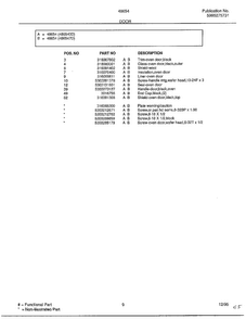 Door Page 2 Diagram and Parts List for 486540D  Frigidaire Range