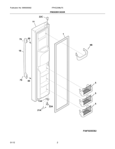 Freezer Door Diagram and Parts List for FPHC2398LF5  Frigidaire Refrigerator