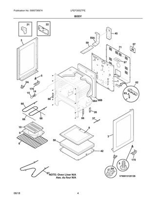 Body Diagram and Parts List for LFEF3052TFE  Frigidaire Range