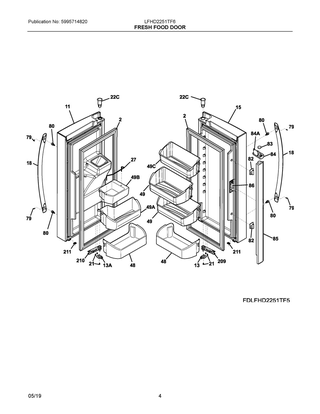 Fresh Food Door Diagram and Parts List for LFHD2251TF6  Frigidaire Refrigerator
