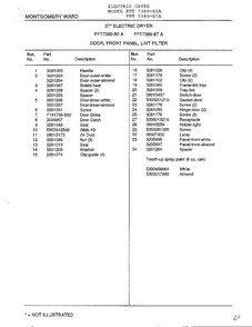 Door, Front Panel, Lint Filter Page 2 Diagram and Parts List for 7389-80A  Frigidaire Dryer