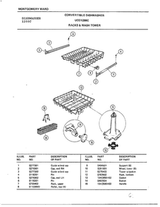 Racks & Wash Tower Diagram and Parts List for 1266C  Frigidaire Dishwasher