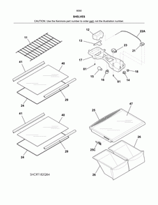 Shelves Diagram and Parts List for 25360504614  Kenmore Refrigerator