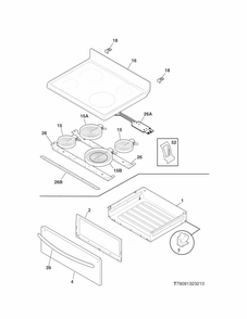 Top/drawer Diagram and Parts List for 79093013312  Kenmore Range