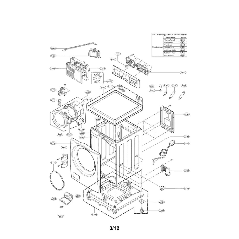 Cabinet And Control Panel Assembly Diagram and Parts List for 79641473210  Kenmore Washer