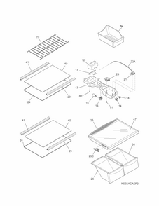 Shelves Diagram and Parts List for 2537888301F  Kenmore Refrigerator