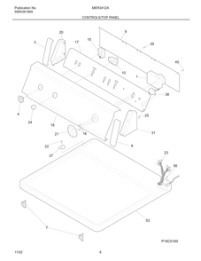 Controls/Top Panel Diagram and Parts List for MER341ZAQ2  Frigidaire Dryer