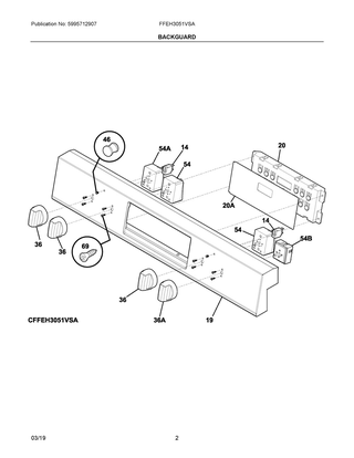 Backguard Diagram and Parts List for FFEH3051VSA  Frigidaire Range