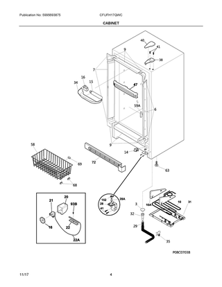 Cabinet Diagram and Parts List for CFUFH17QWC  Frigidaire Freezer