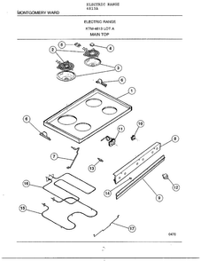 Main Top Diagram and Parts List for 4813A  Frigidaire Range