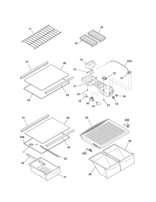 Shelves Diagram and Parts List for 25361789018  Kenmore Refrigerator