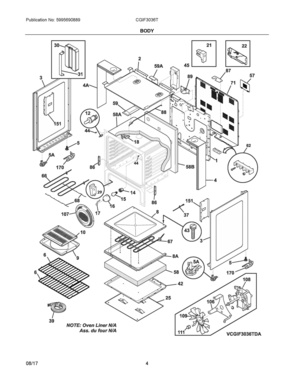 03 - BODY Diagram and Parts List for CGIF3036TFA  Frigidaire Range