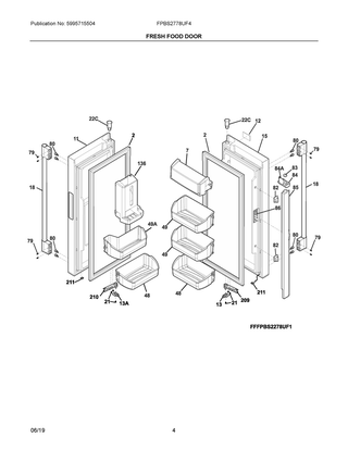 Fresh Food Door Diagram and Parts List for FPBS2778UF4  Frigidaire Refrigerator