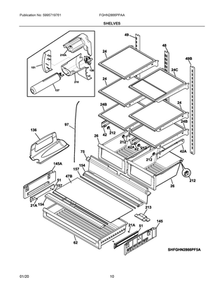 Shelves Diagram and Parts List for FGHN2866PPAA  Frigidaire Refrigerator