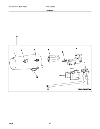 Burner Diagram and Parts List for FFRG4120SW2  Frigidaire Dryer