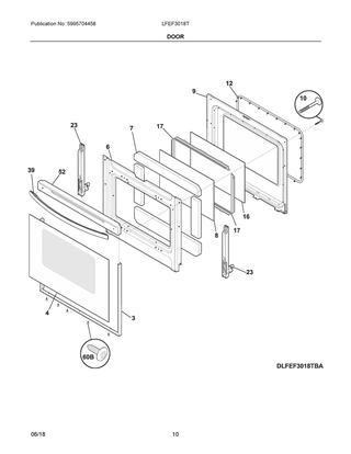 Door Diagram and Parts List for LFEF3018TWE  Frigidaire Range