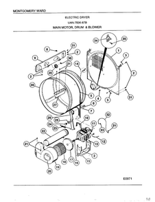 Main Motor, Drum And Blower Diagram and Parts List for 7506B  Frigidaire Dryer